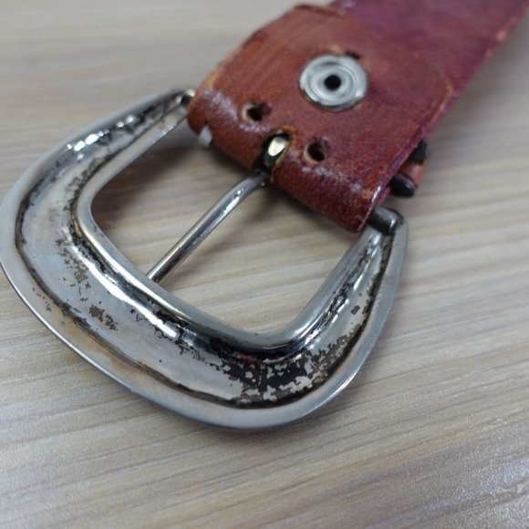 Belt‎ Womens Brown Leather Western Buckle XS Native Cowgirl Aztec Hippie Tribal main image 6